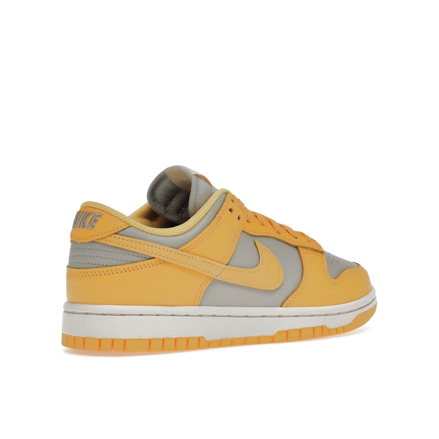 Nike Dunk Low sneakers, back view, model DD1503-002, in Citron Pulse, grey and yellow, women's.