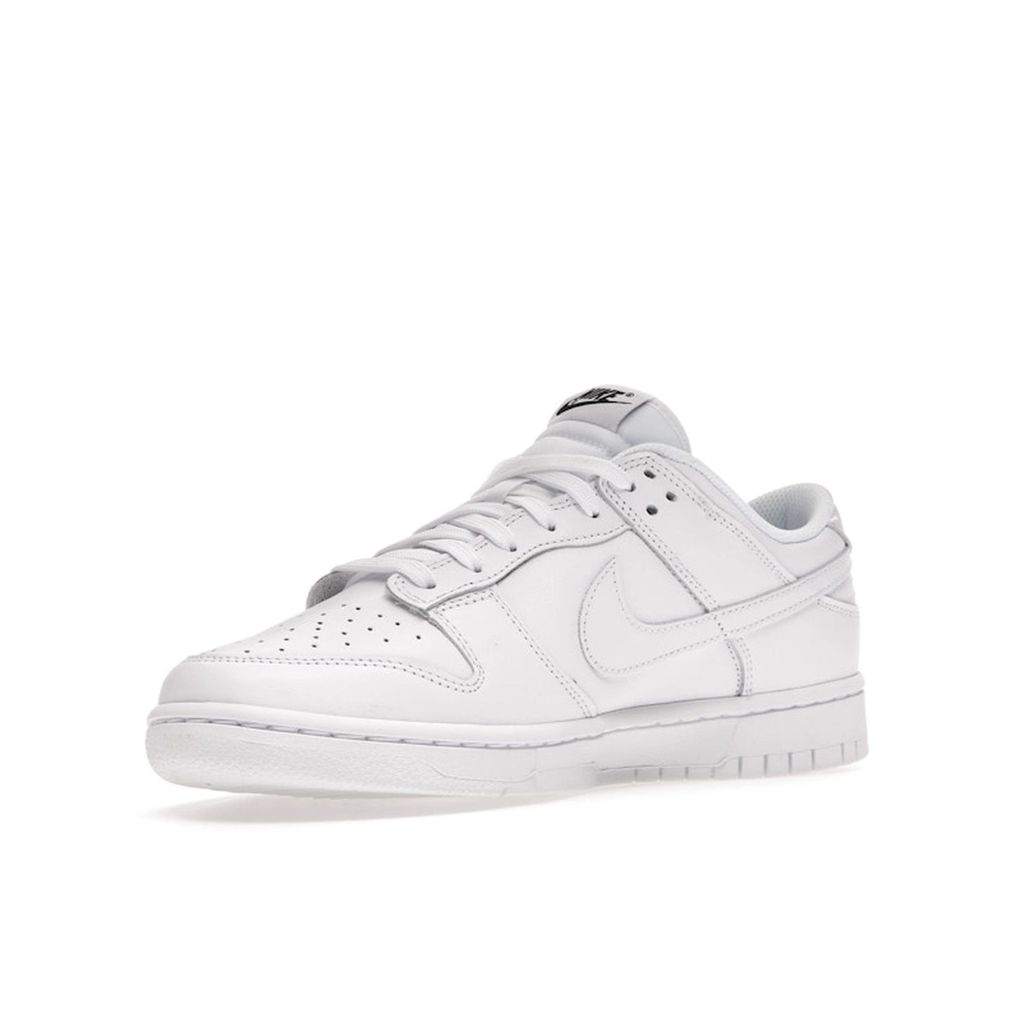 Nike Dunk Low Triple White (2021) Women's sneakers, front view, model DD1503-109, in triple white.