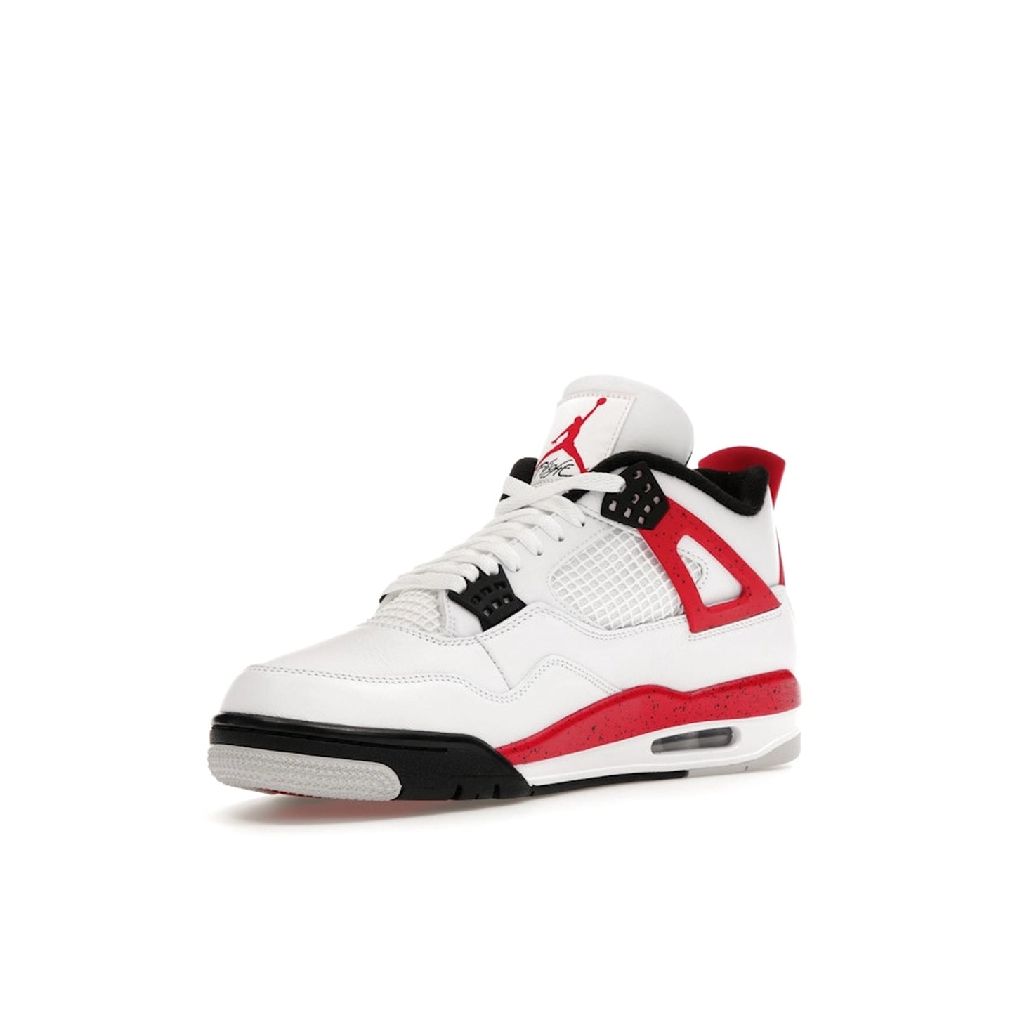 Air Jordan 4 Retro Red Cement sneakers, front view, model DH6927-161, featuring a white base with red and black highlights.