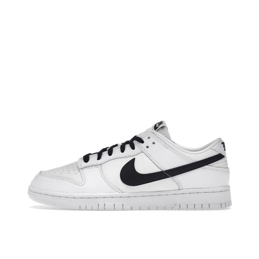 Nike Dunk Low Reverse Panda sneakers, side view, model DJ6188-101 in white and black.