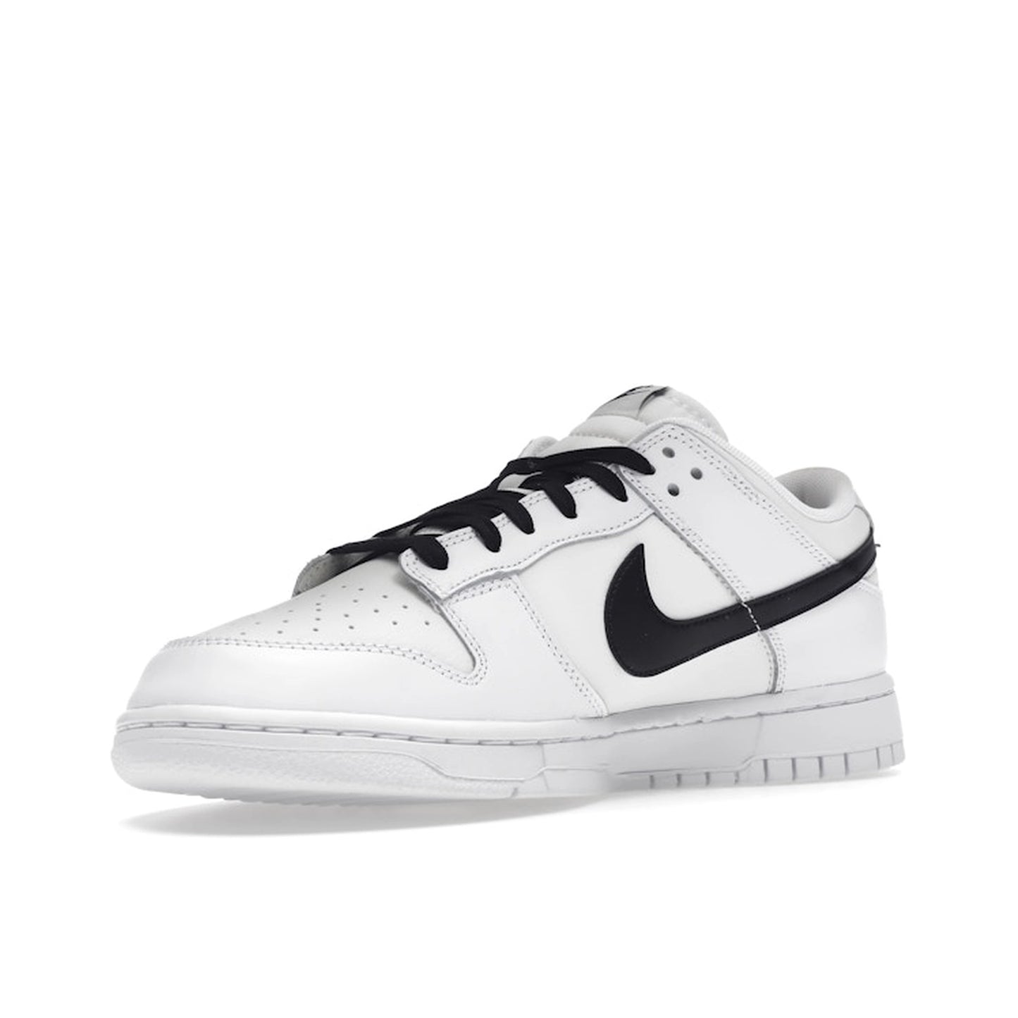 Nike Dunk Low Reverse Panda sneakers, front view, model DJ6188-101 in white and black.