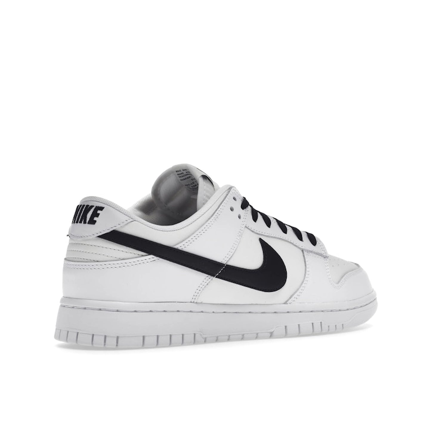 Nike Dunk Low Reverse Panda sneakers, back view, model DJ6188-101 in white and black.