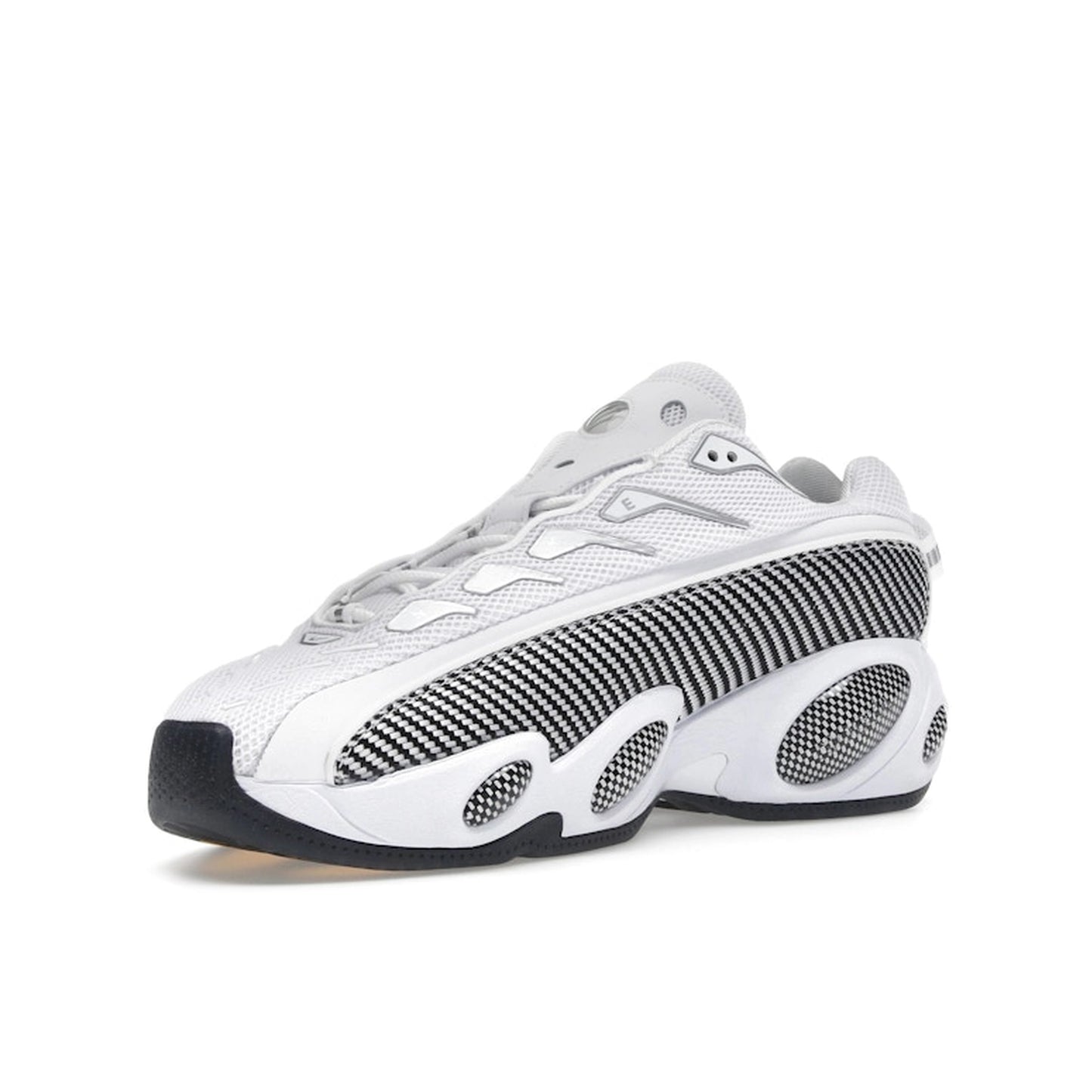 Nike NOCTA Glide, front view, two-tone black and white silhouette designed with Drake.