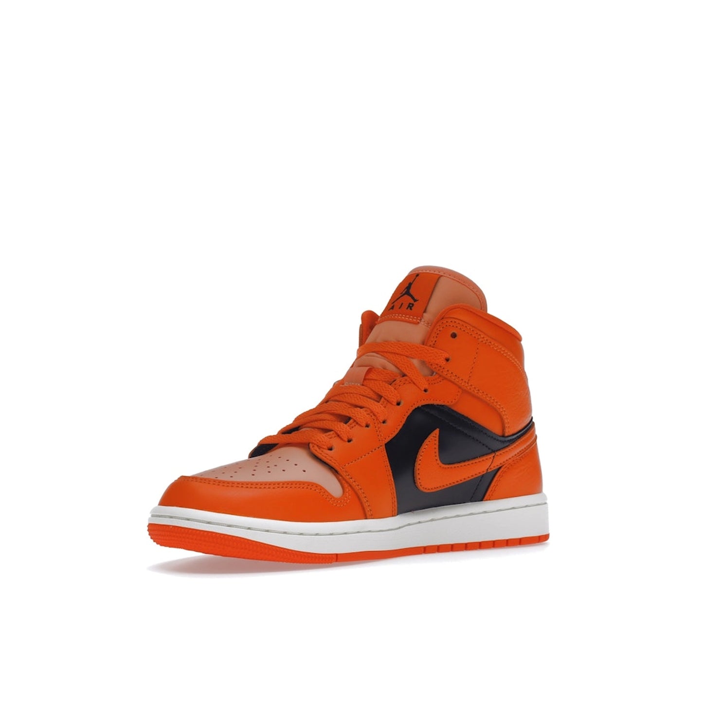 Jordan 1 Mid SE Women's sneakers, front view, model DM3381-600, rush orange with crimson bliss.