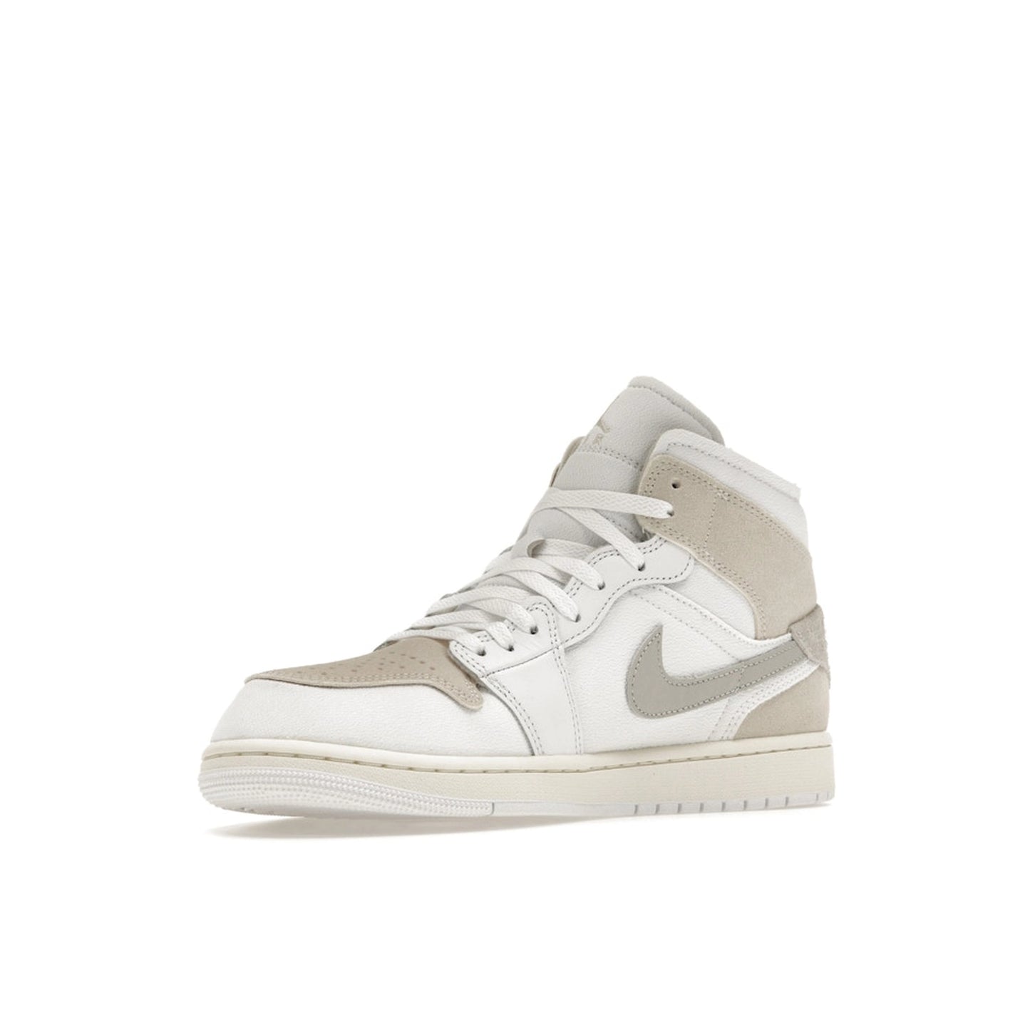 Air Jordan 1 Mid SE Craft sneakers, front view, model DM9652-120, tech grey with white and light grey accents.