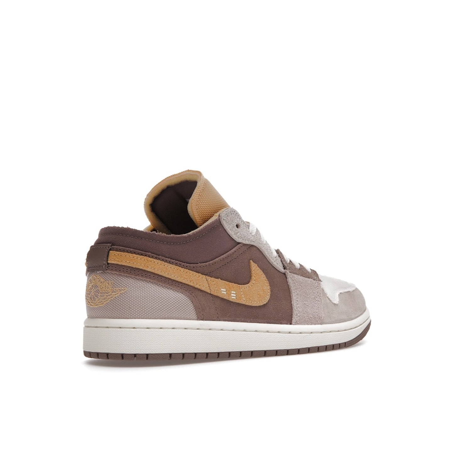 Air Jordan 1 Low SE Craft sneakers, back view, model DN1635-200, taupe haze with beige and white accents.