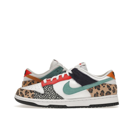 Nike Dunk Low Safari Mix sneakers, side view, model DN3866-100 for women in safari multicolor.