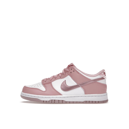 Nike Dunk Low Pink Velvet (GS), side view, in soft pink with rich velvet heel tab.