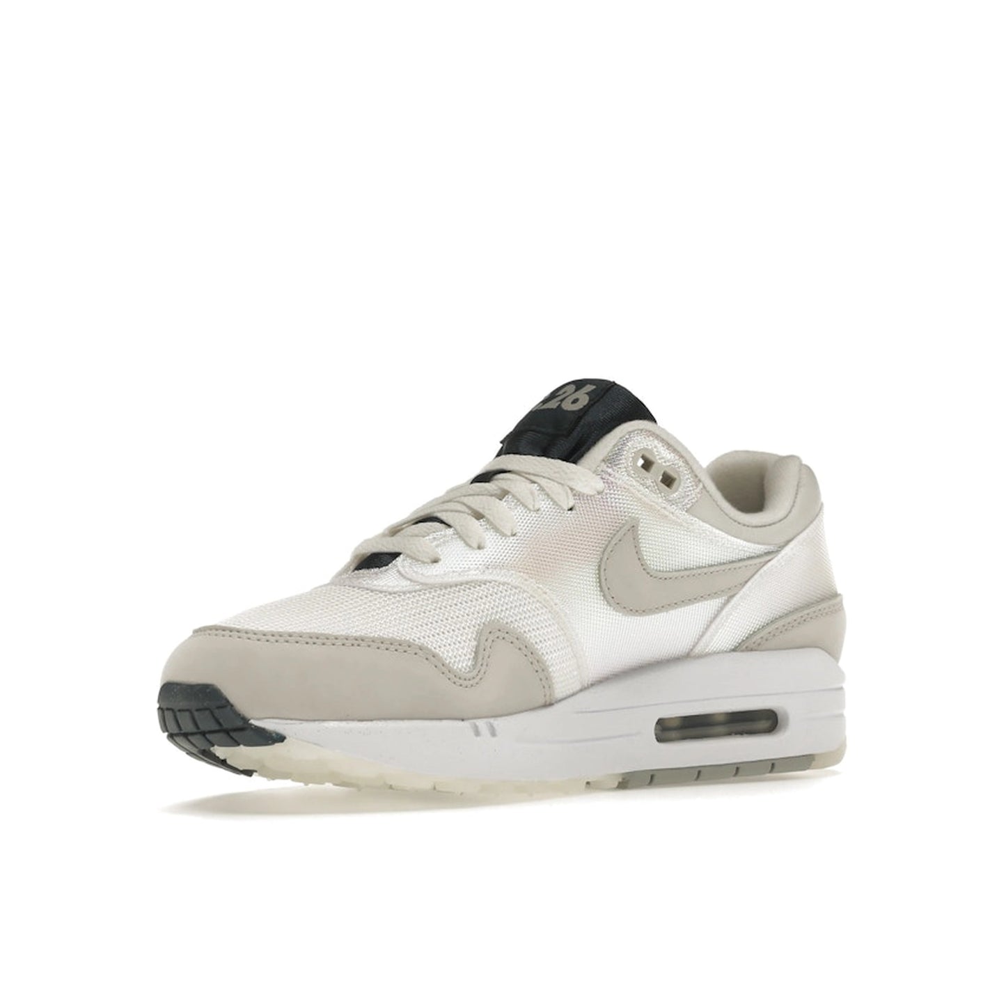 Nike Air Max 1 AMD La Ville Lumière Women's sneakers, front view, model DQ9326-100 in white with light accents.