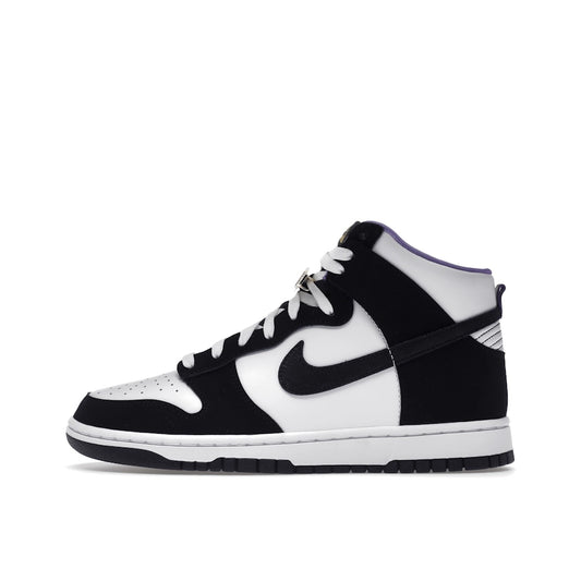 Nike Dunk High SE World Champs sneakers, side view, model DR9512-001 in black and white.