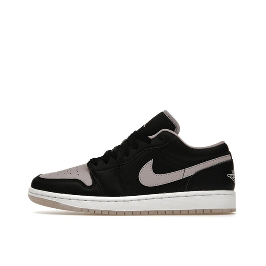 Jordan 1 Low SE sneakers, side view, model DV1309-051, black with iced lilac accents.