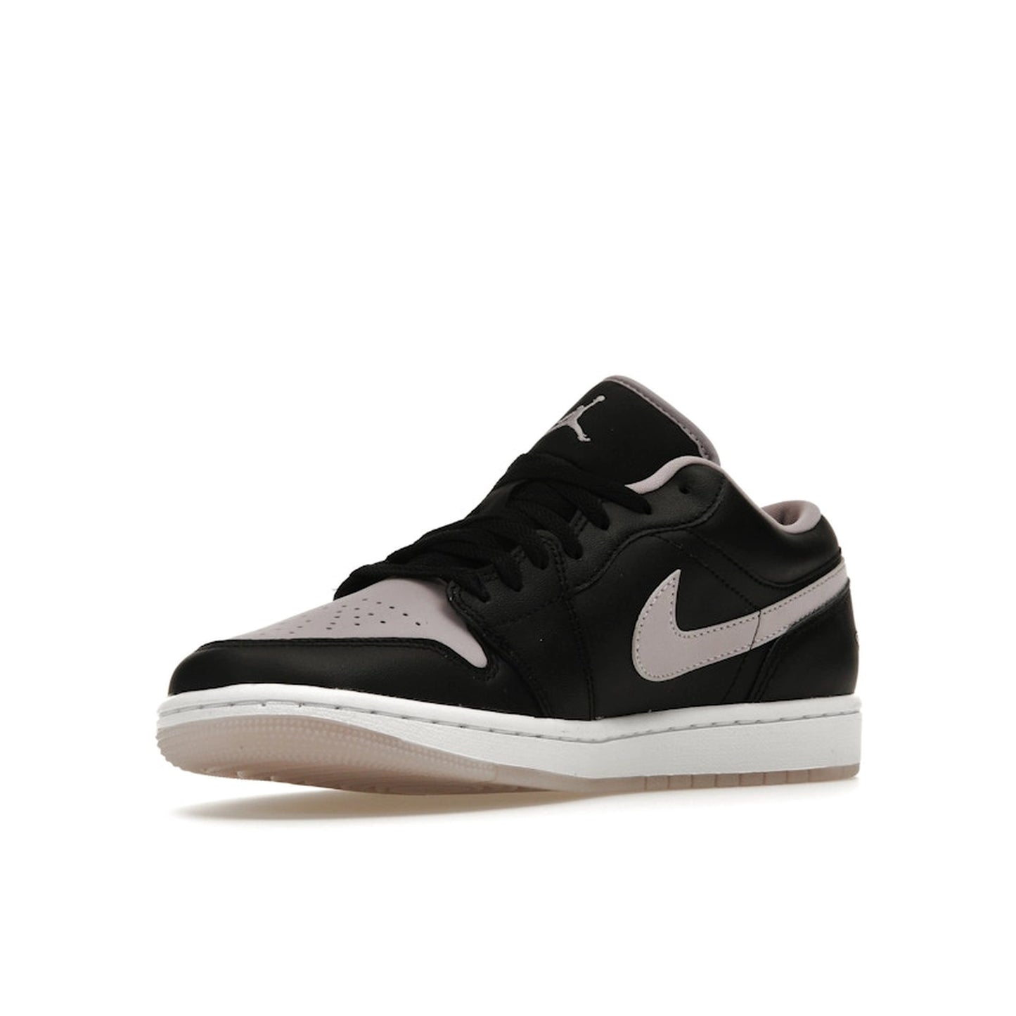 Jordan 1 Low SE sneakers, front view, model DV1309-051, black with iced lilac accents.