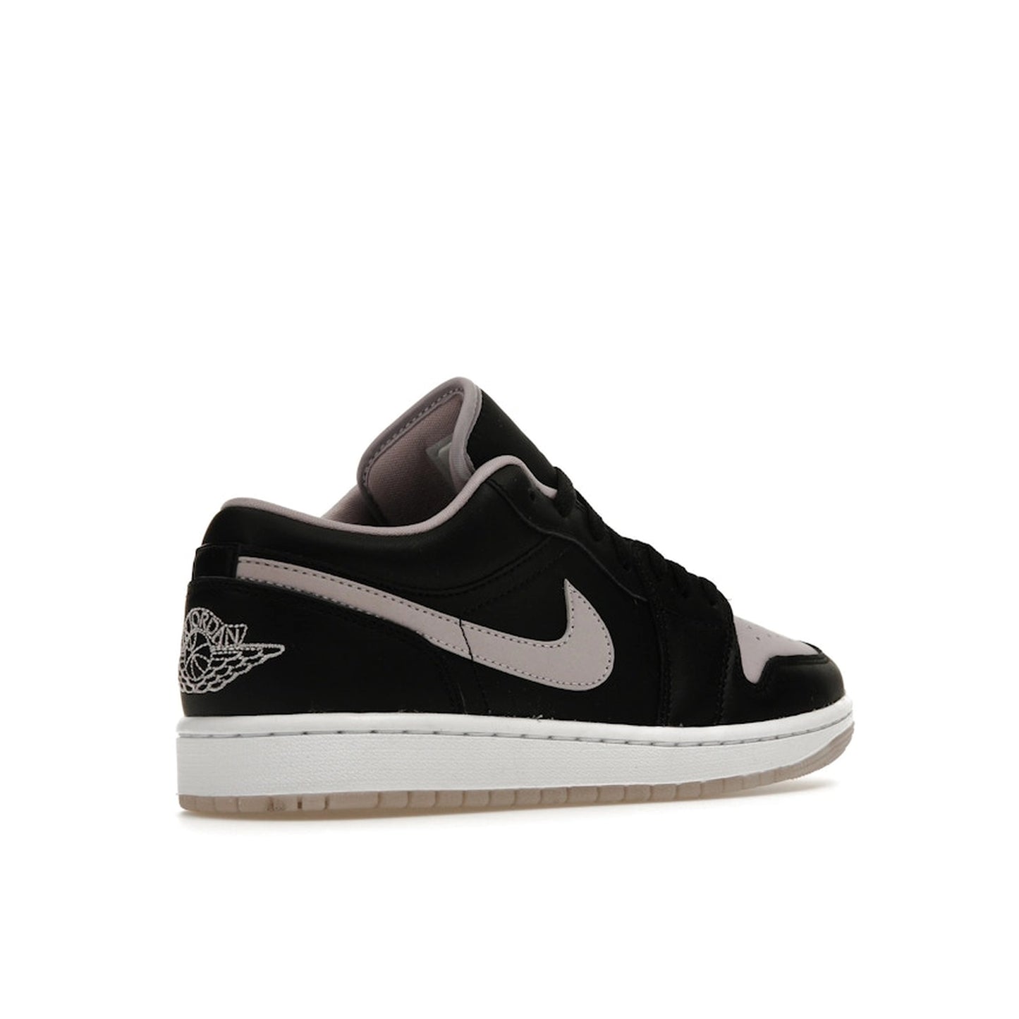 Jordan 1 Low SE sneakers, back view, model DV1309-051, black with iced lilac accents.