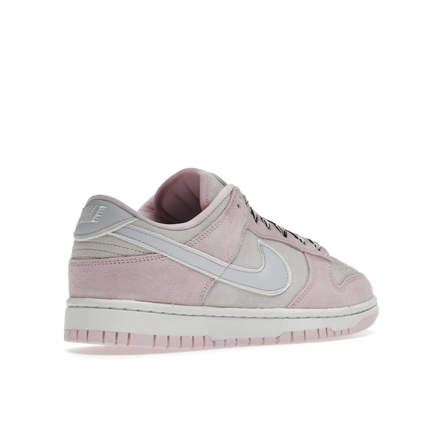 Nike Dunk Low LX Women's sneakers, back view, model DV3054-600 in pink foam with white details.