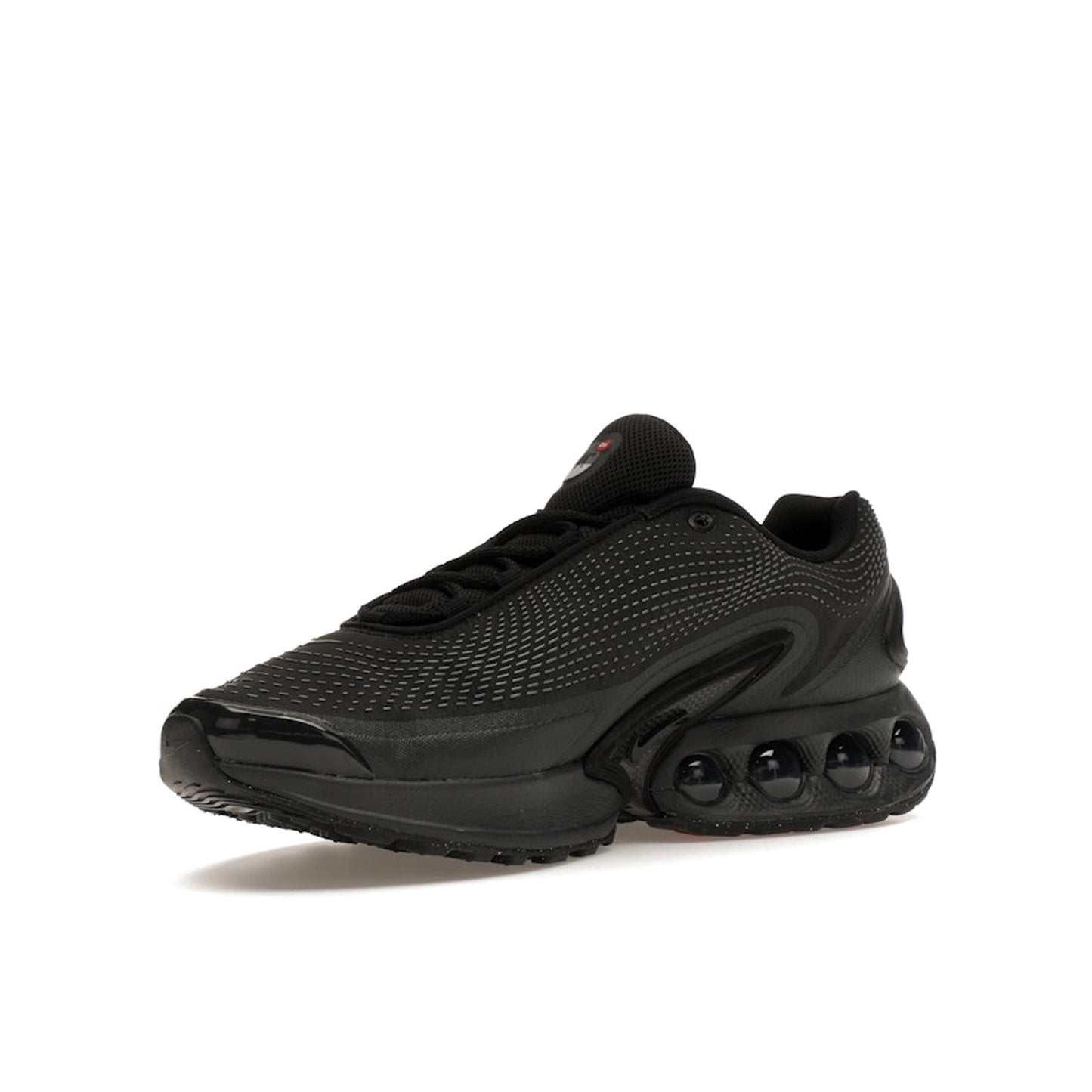 Nike Air Max DN sneakers, front view, model DV3337-002 in black with dark smoke grey details.