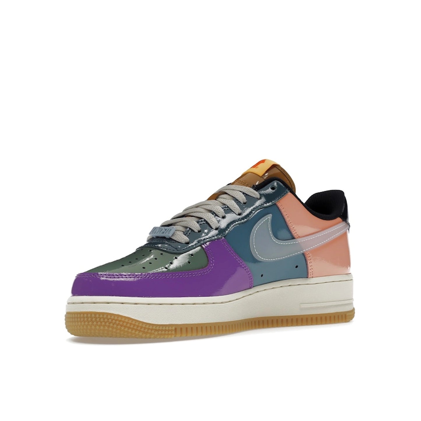 Nike Air Force 1 Low SP Undefeated Wild Berry sneakers, front view, model DV5255-500, multi-color patent with berry accents.