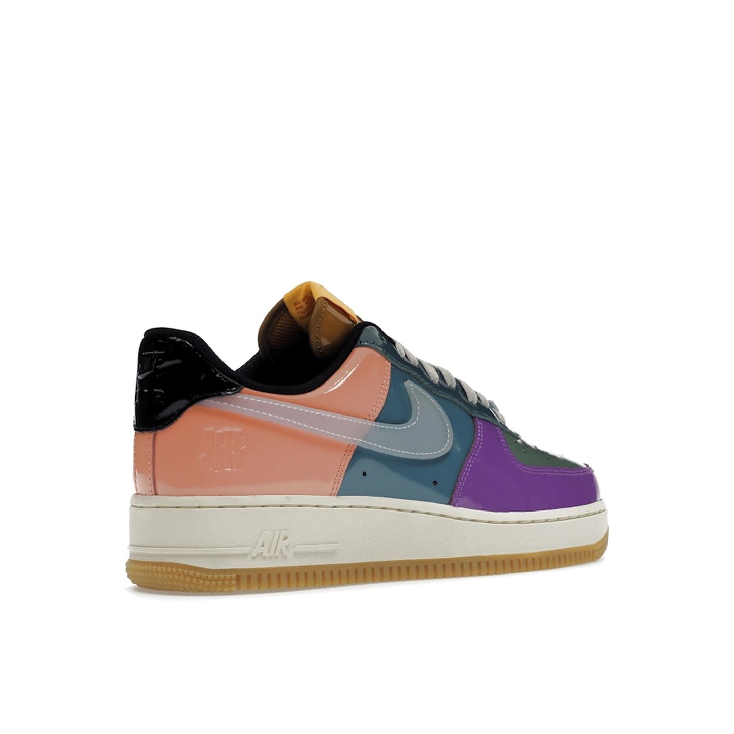 Nike Air Force 1 Low SP Undefeated Wild Berry sneakers, back view, model DV5255-500, multi-color patent with berry accents.