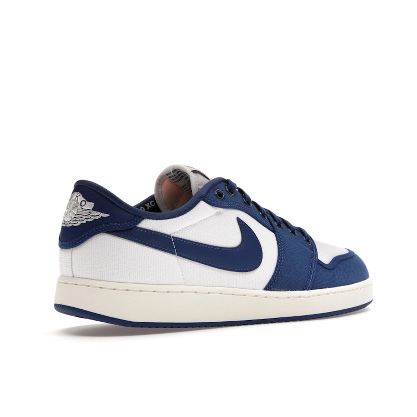 Air Jordan 1 Retro AJKO Low sneakers, back view, model DX4981-103, white and blue Kentucky colors.