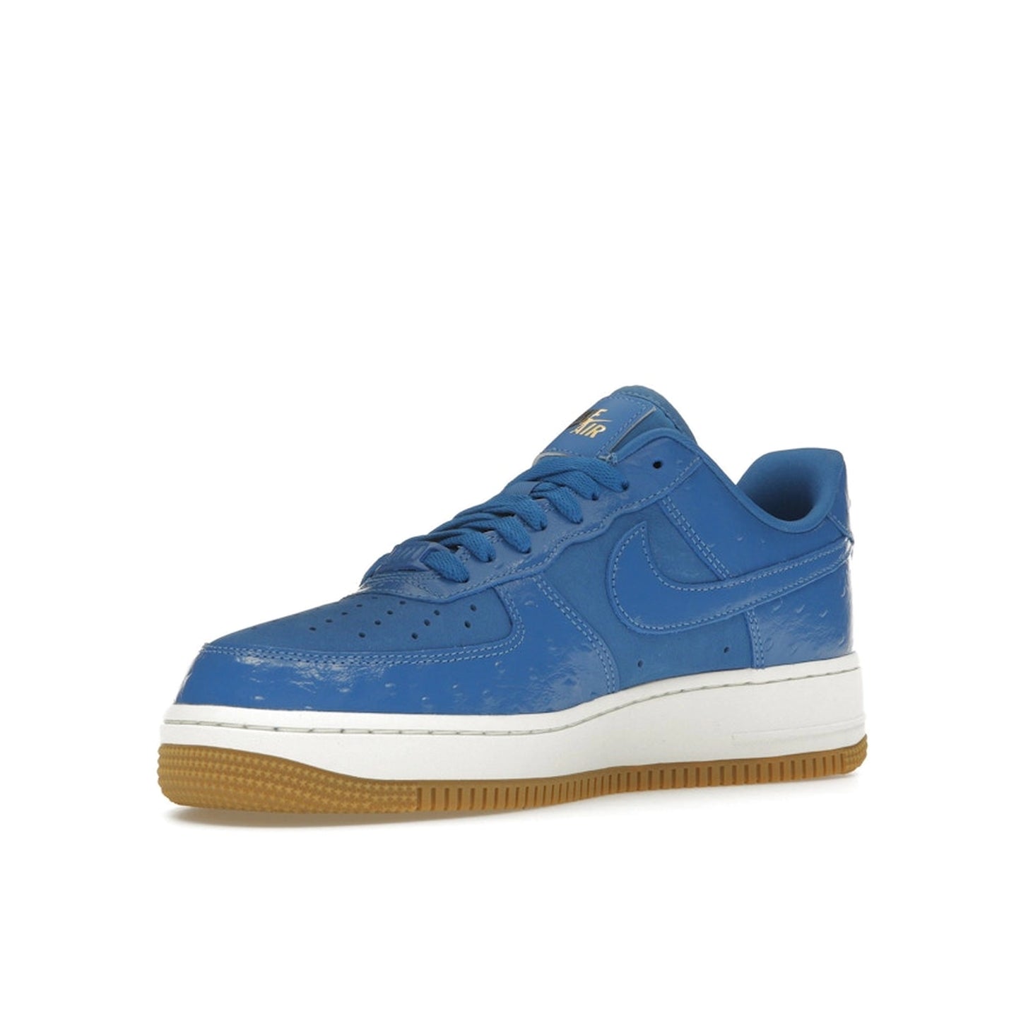 Nike Air Force 1 Low ’07 LX Blue Ostrich, front view, in deep blue with premium textured overlays.
