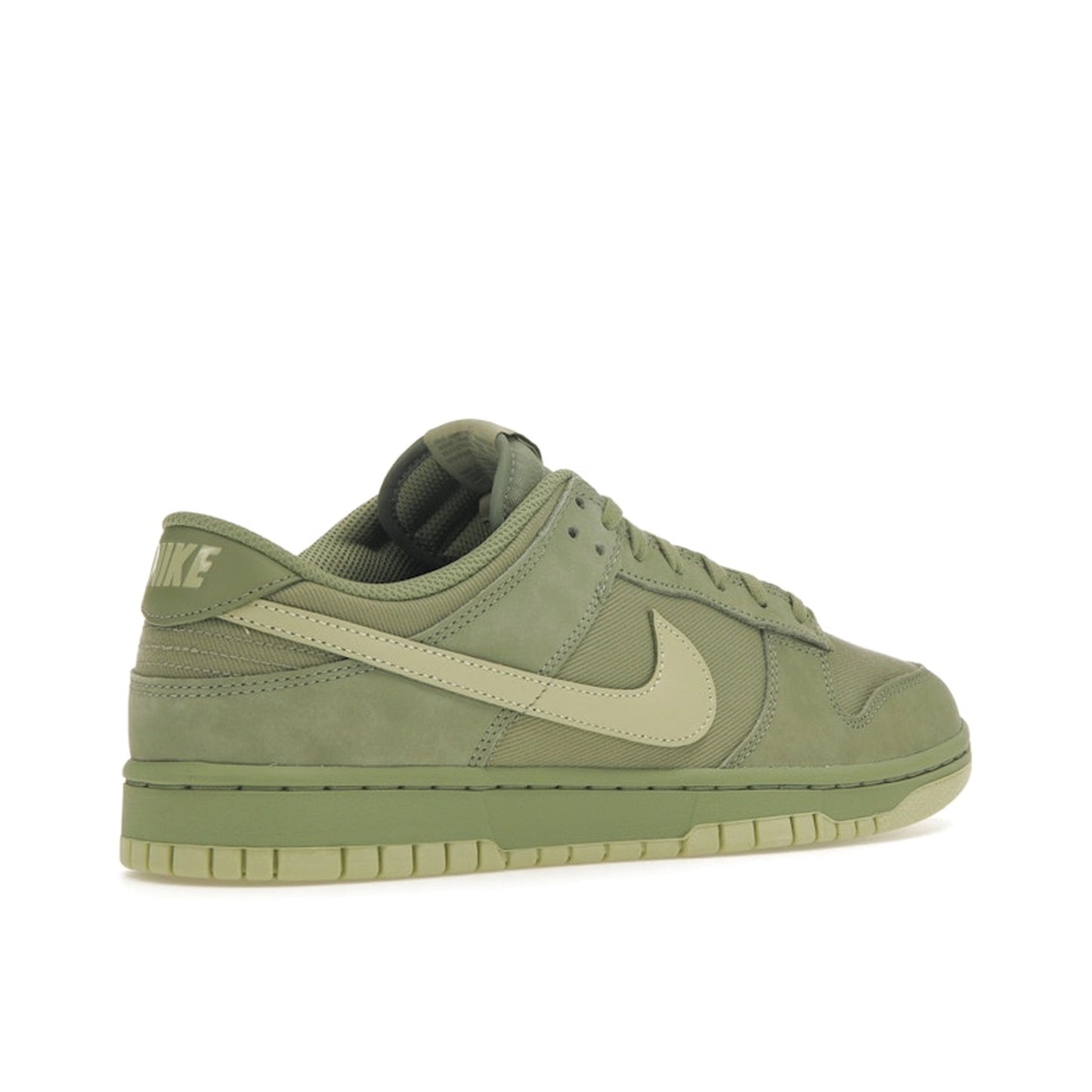Nike Dunk Low Retro Premium sneakers, back view, model FB8895-300 in oil green color.
