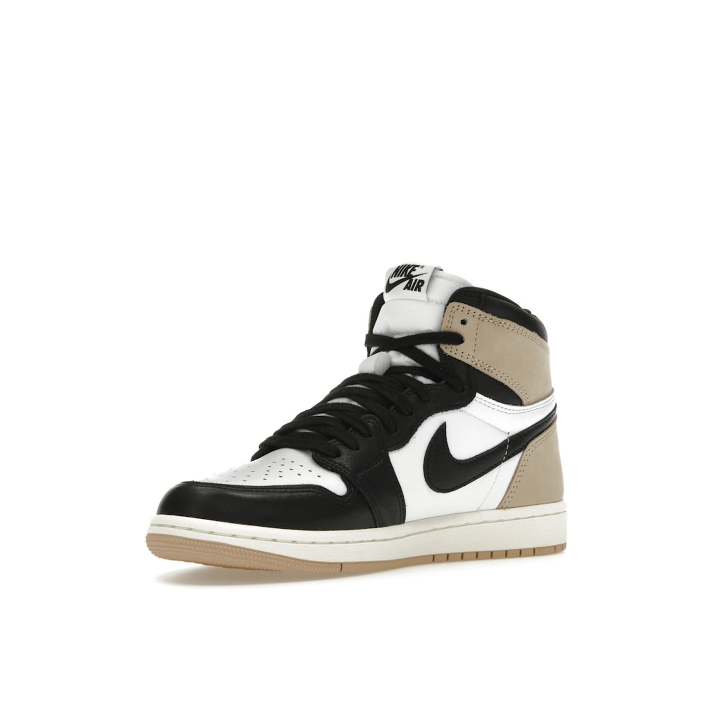 Jordan 1 Retro High OG Latte sneakers for women, front view, model FD2596-021, in beige with chocolate accents.