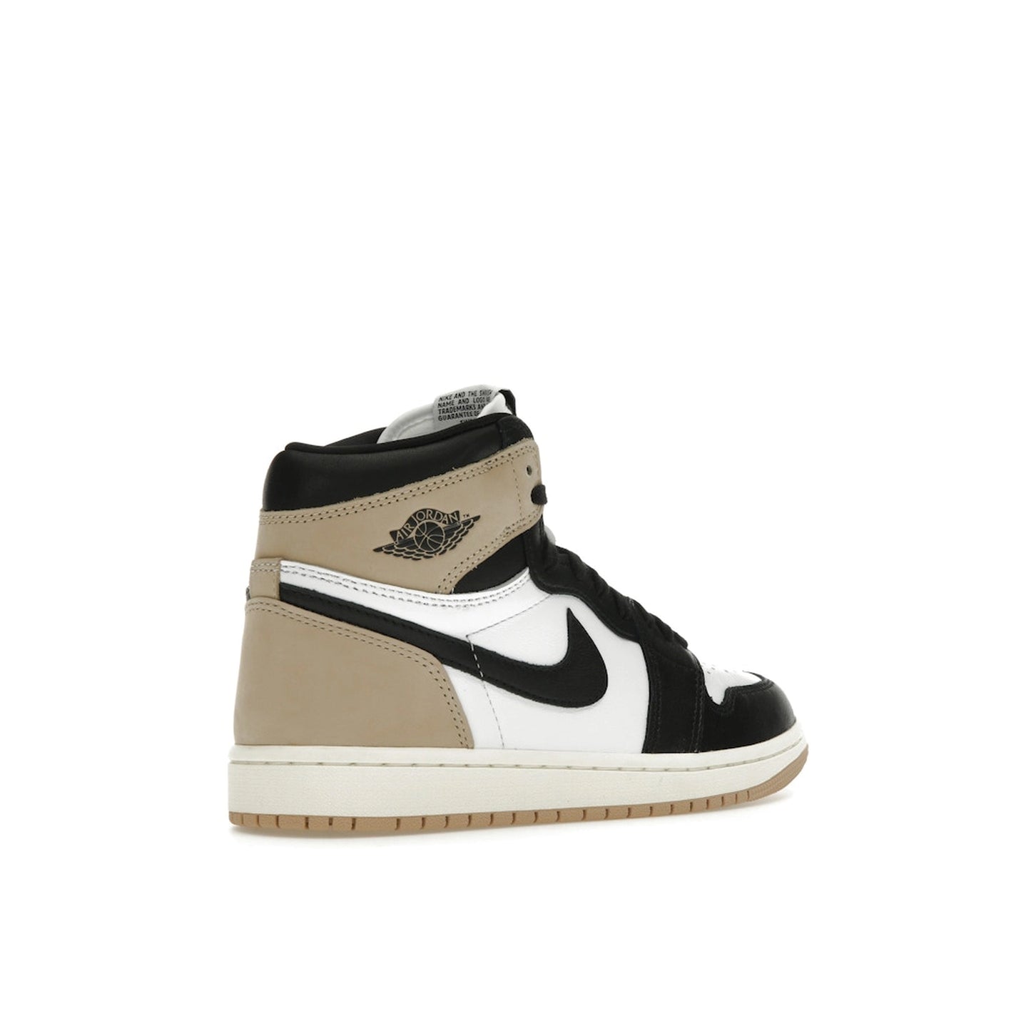 Jordan 1 Retro High OG Latte sneakers for women, back view, model FD2596-021, in beige with chocolate accents.