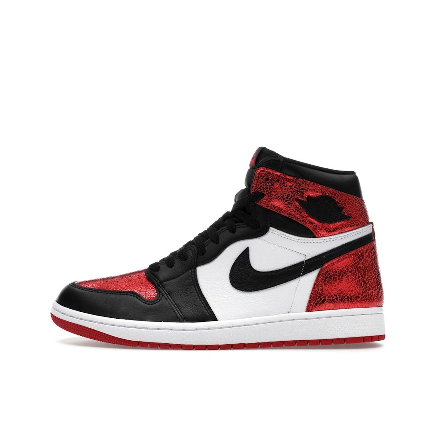Air Jordan 1 High OG Ruby, side view, women’s sneaker with striking ruby tones and black accents.
