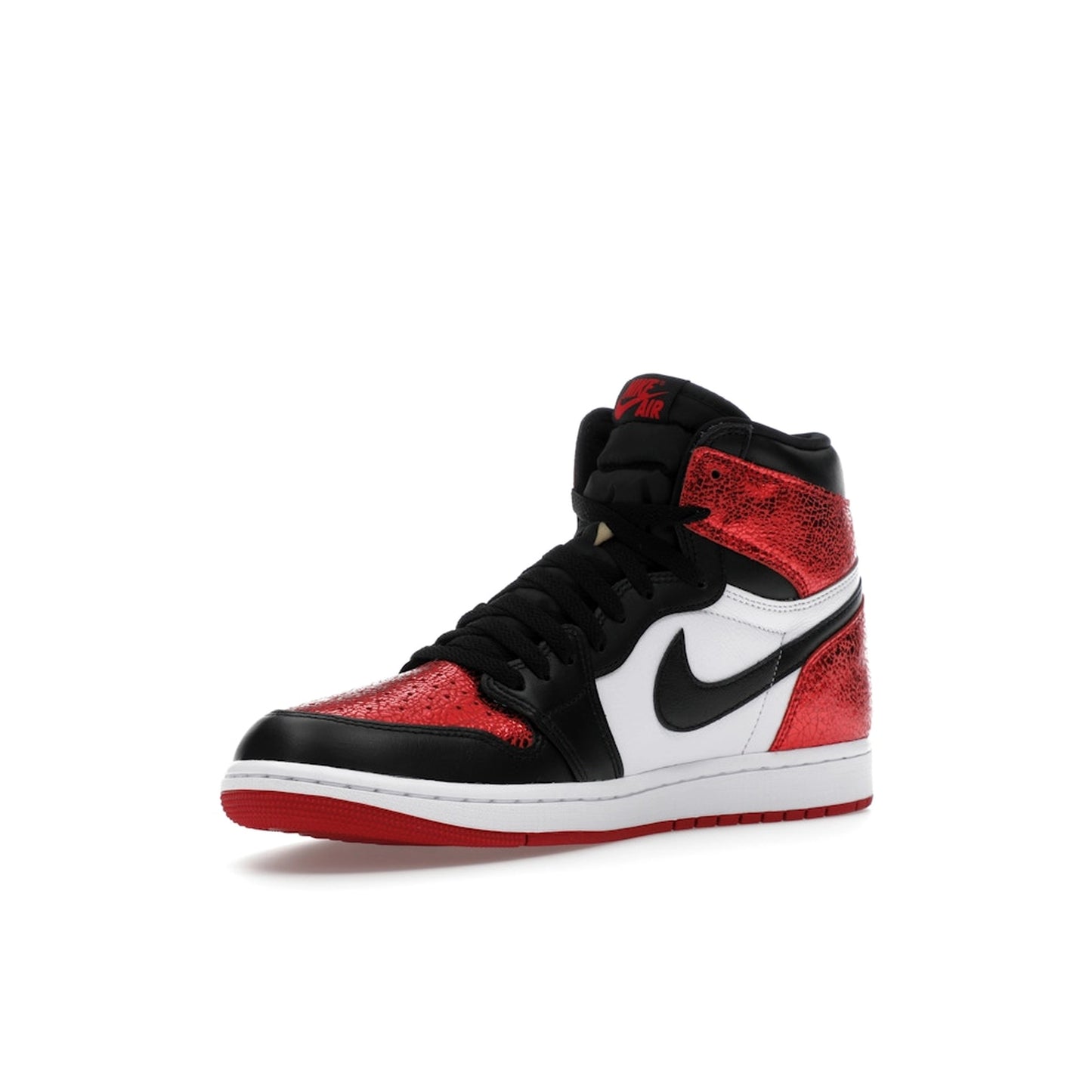 Air Jordan 1 High OG Ruby, front view, women’s sneaker with striking ruby tones and black accents.