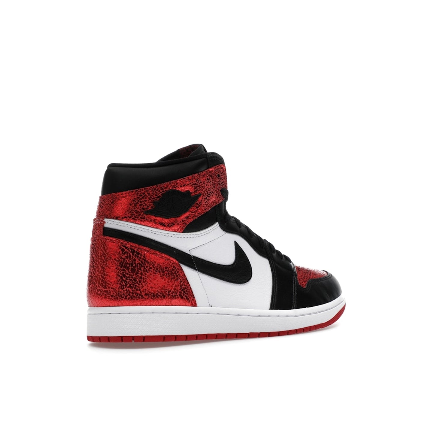 Air Jordan 1 High OG Ruby, back view, women’s sneaker with striking ruby tones and black accents.