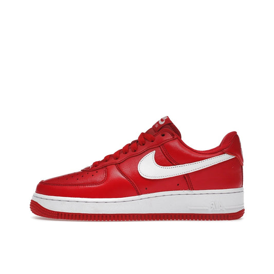 Nike Air Force 1 '07 Retro Color of the Month sneakers, side view, model FD7039-600, university red with white details.