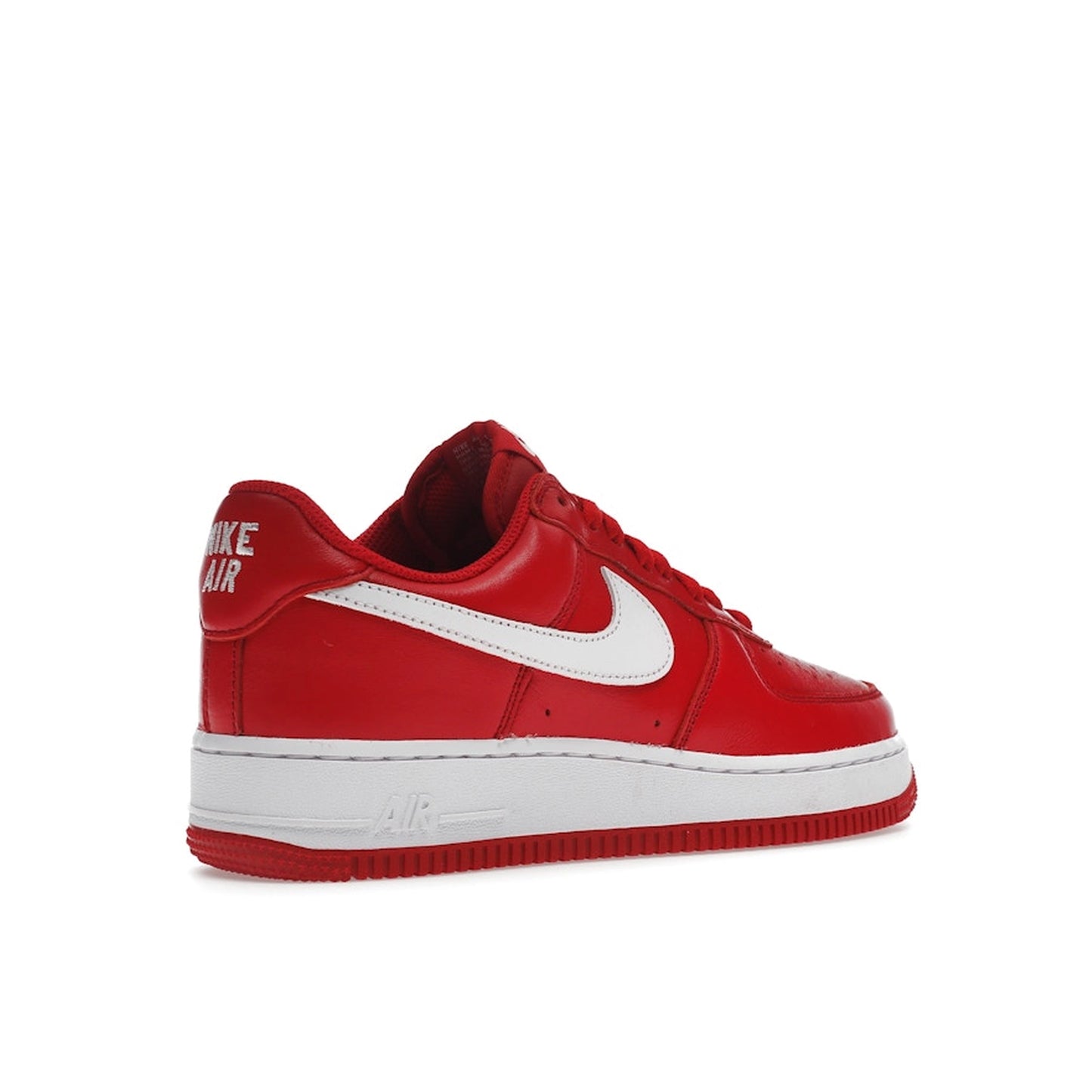 Nike Air Force 1 '07 Retro Color of the Month sneakers, back view, model FD7039-600, university red with white details.