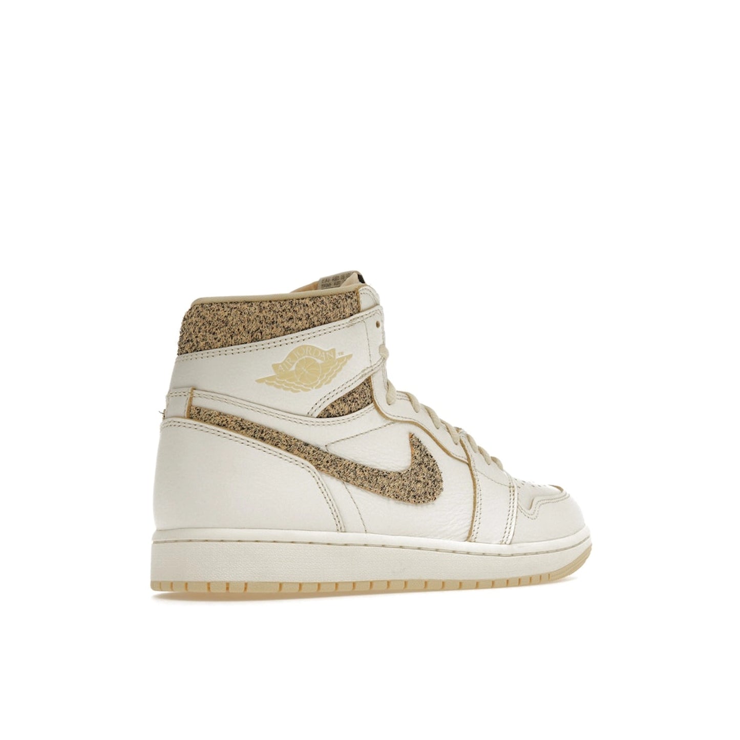 Jordan 1 Retro High OG Craft Vibrations of Naija sneakers, back view, model FD8631-100, white and yellow.