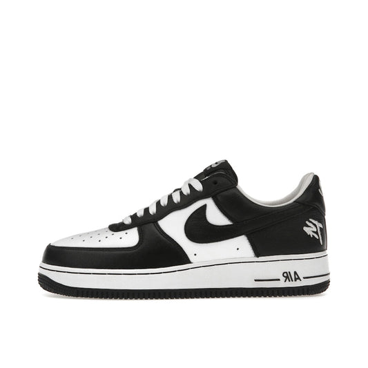 Nike Air Force 1 x Terror Squad sneakers, side view, model FJ5756-100 in black with white details.