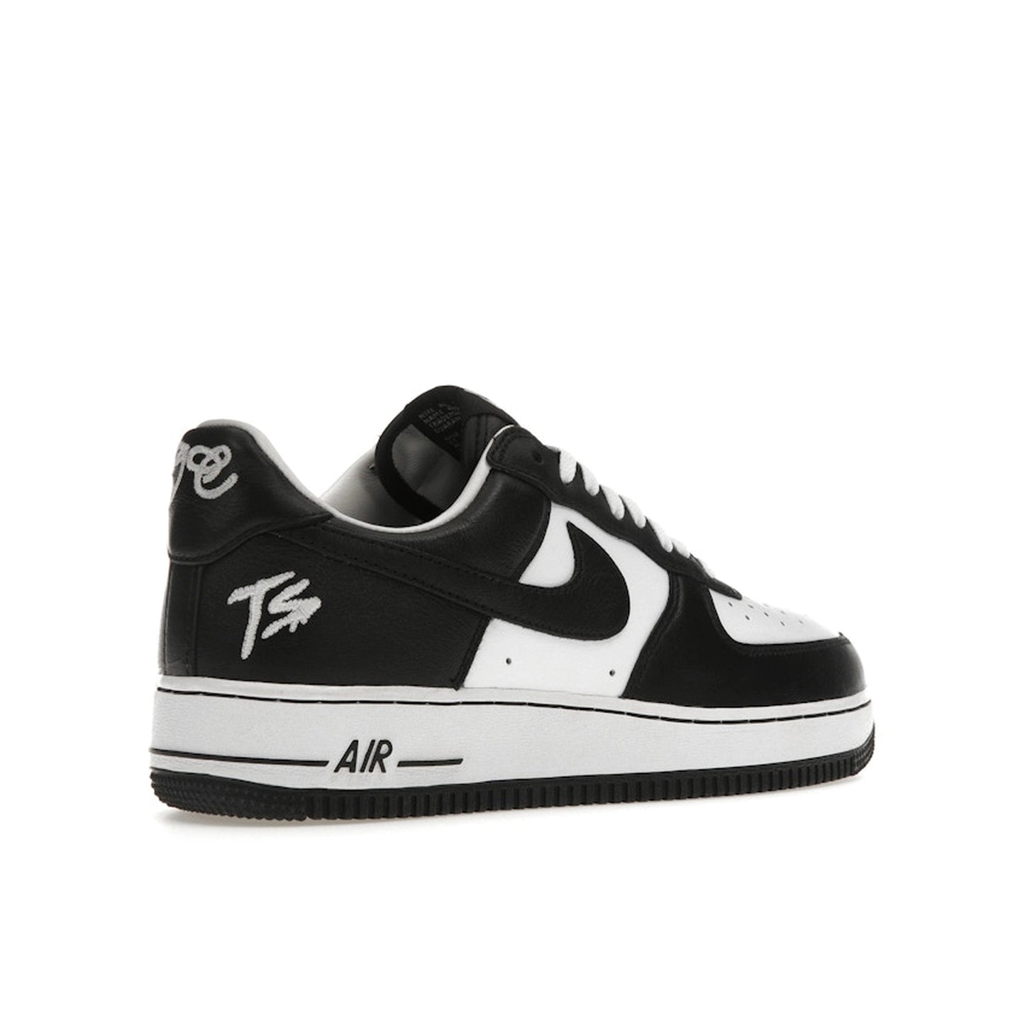 Nike Air Force 1 x Terror Squad sneakers, back view, model FJ5756-100 in black with white details.
