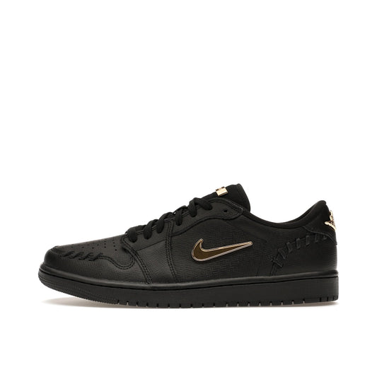 Jordan 1 Low Method of Make sneakers, side view, model FN5032-007, women's, black with metallic gold accents.