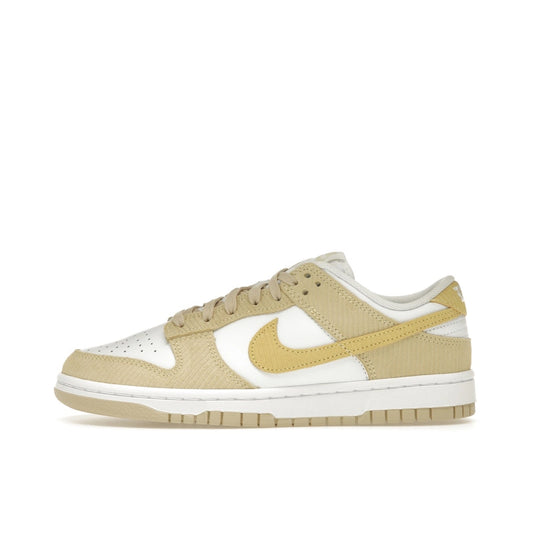 Nike Dunk Low Alabaster Corduroy, side view, soft yellow tones with corduroy texture.