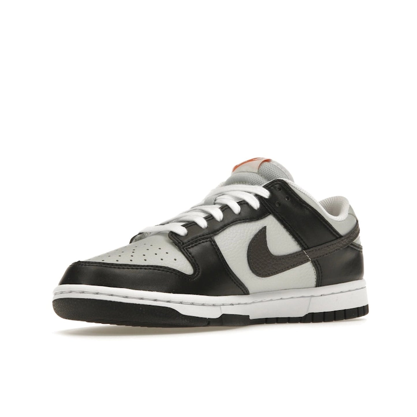 Nike Dunk Low Black Total Orange Mini Swoosh sneakers, front view, model FN7808-001 in black and orange.