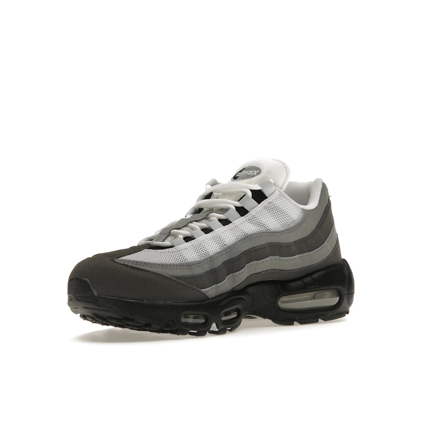 Nike Air Max 95 Jewel Swoosh sneakers, front view, model FQ1235-002, in grey with jewel swoosh detailing.