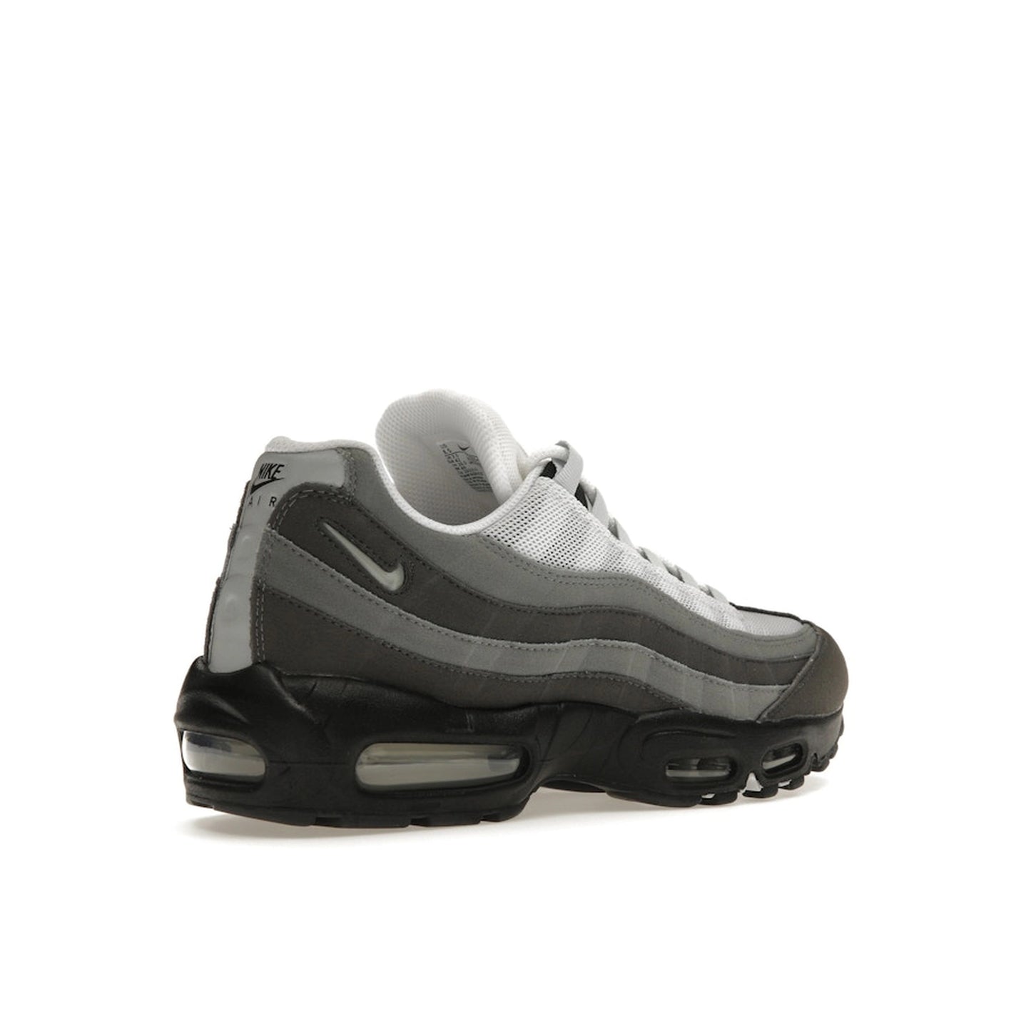 Nike Air Max 95 Jewel Swoosh sneakers, back view, model FQ1235-002, in grey with jewel swoosh detailing.
