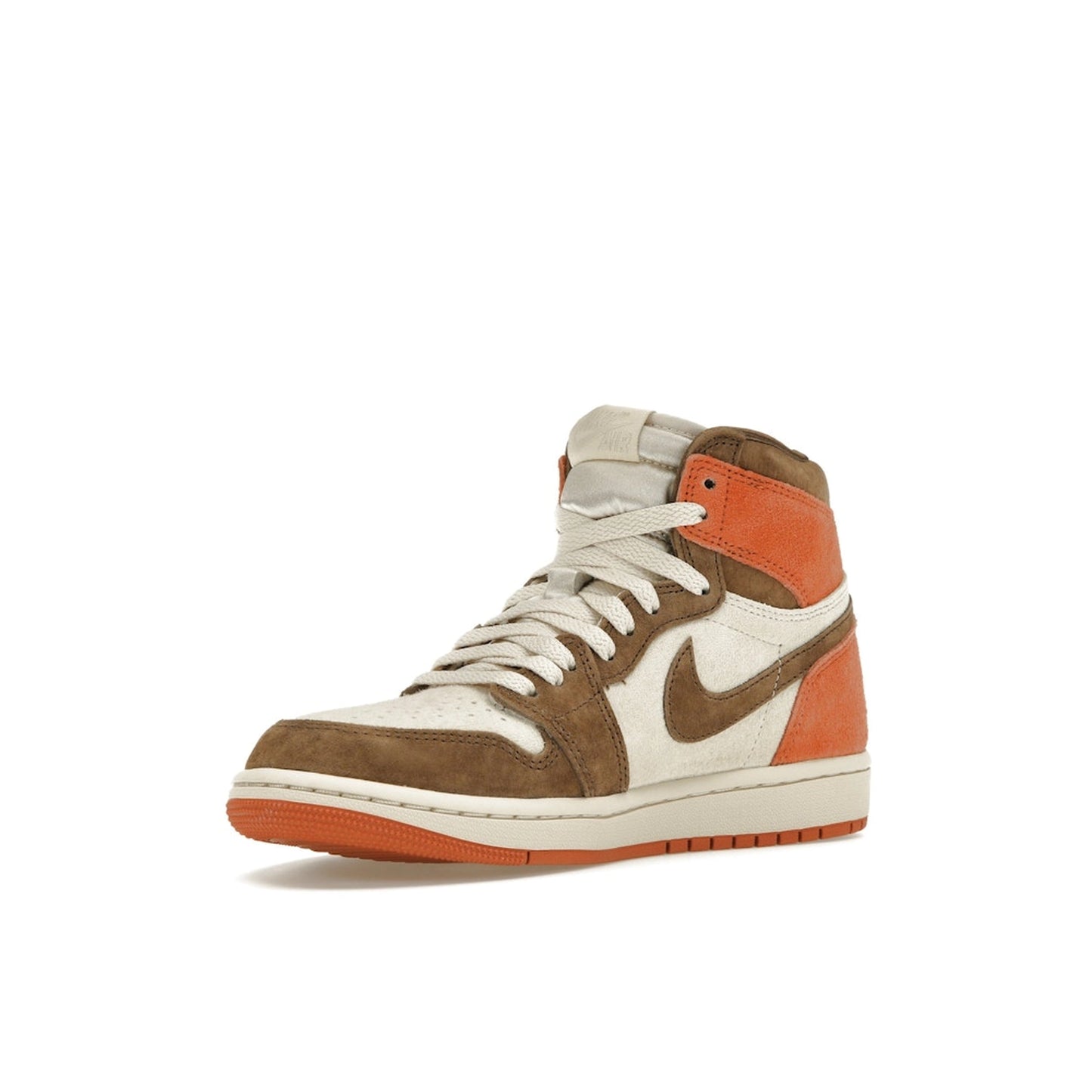 Jordan 1 Retro High OG SP Dusted Clay Women's sneakers, front view, model FQ2941-200, in brown and light pink.
