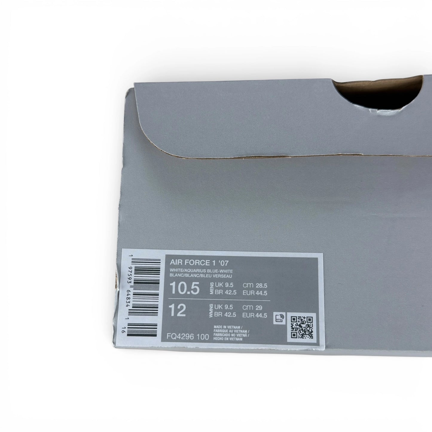 Nike Air Force 1 Low ’07 White Aquarius Blue FQ4296-100 – EU 44.5, brand new with original box