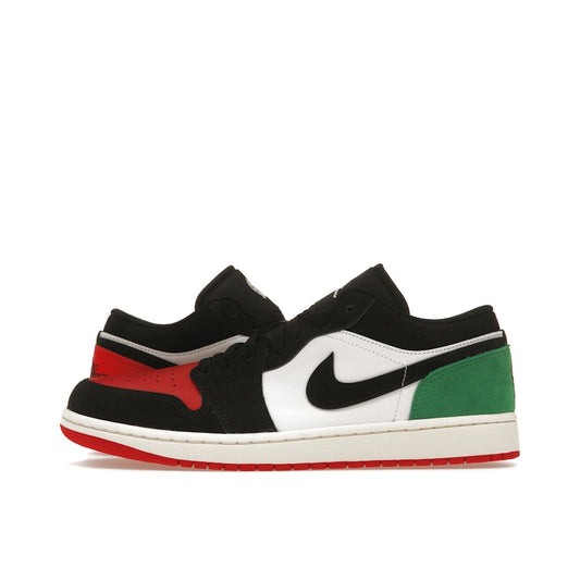 Air Jordan 1 Low Quai 54 2023 sneakers, side view, model FQ6703-100, white with multicolored accents.