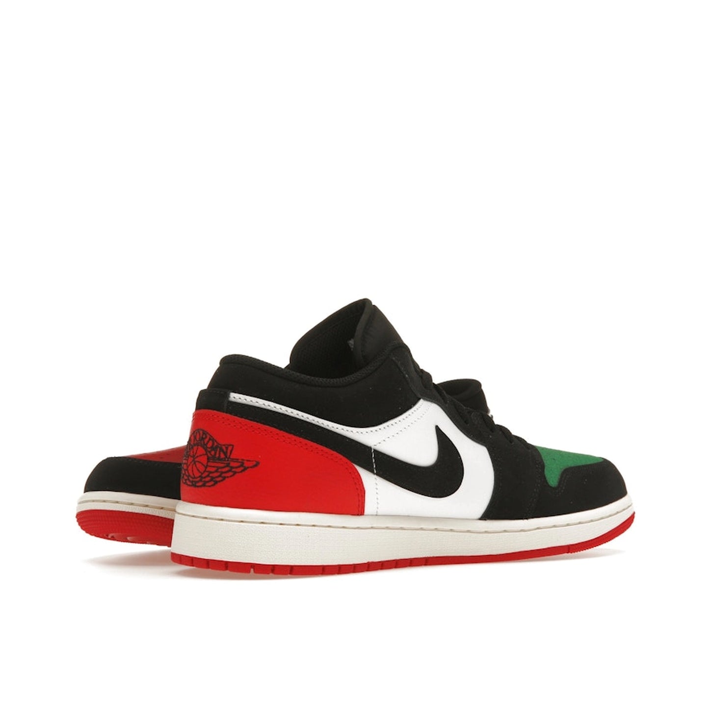 Air Jordan 1 Low Quai 54 2023 sneakers, front view, model FQ6703-100, white with multicolored accents.
