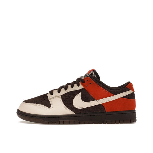 Nike Dunk Low Red Panda sneakers, side view, model FV0395-200 in beige and red with brown details.