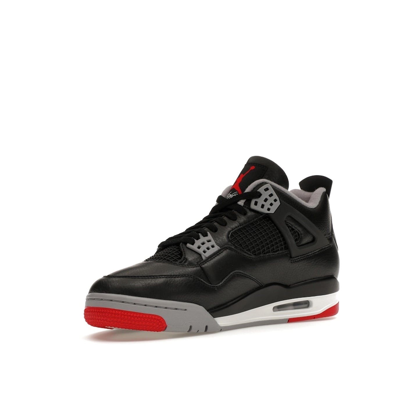 Air Jordan 4 Retro Bred Reimagined sneakers, front view, model FV5029-006, in black with red accents.