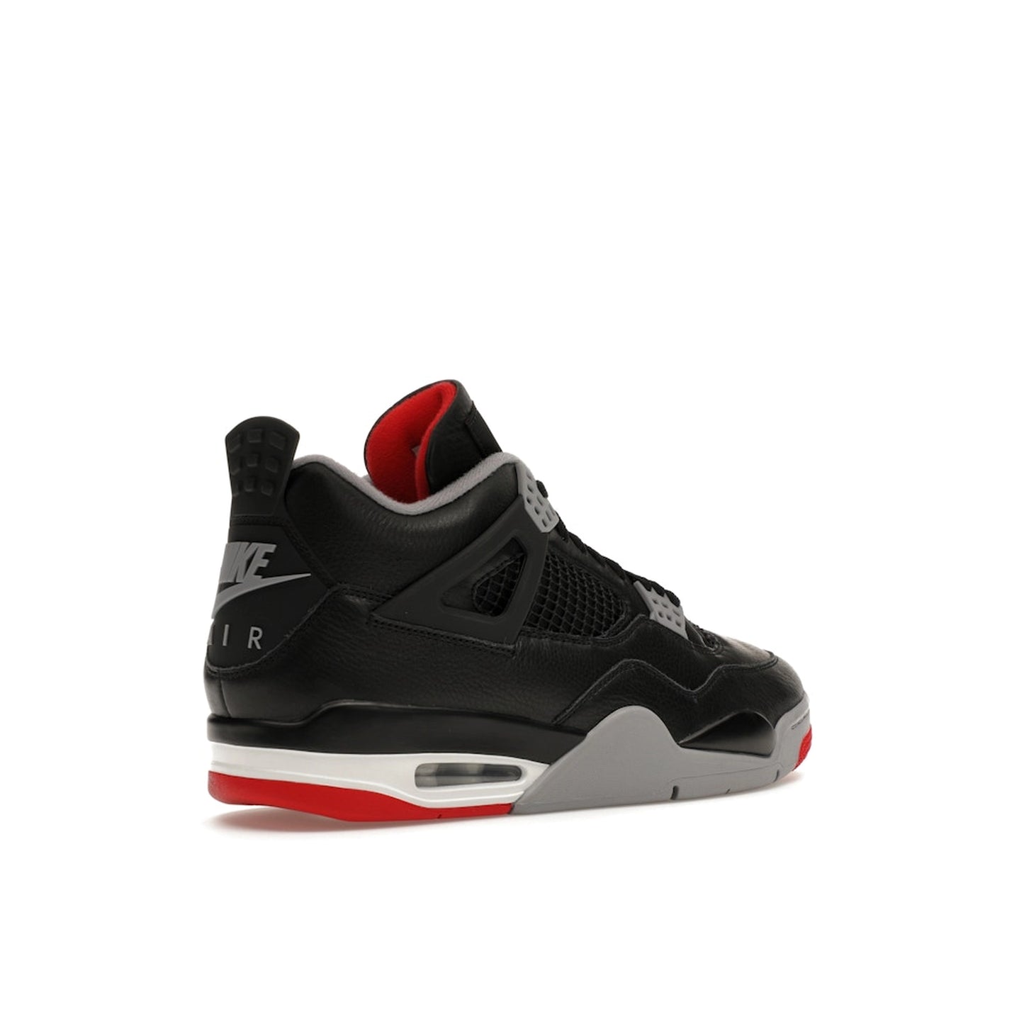 Air Jordan 4 Retro Bred Reimagined sneakers, back view, model FV5029-006, in black with red accents.