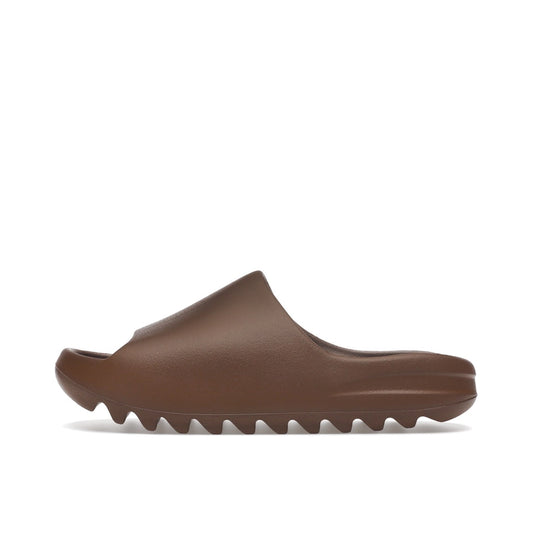 adidas Yeezy Slide Flax, side view, in monochrome flax brown.