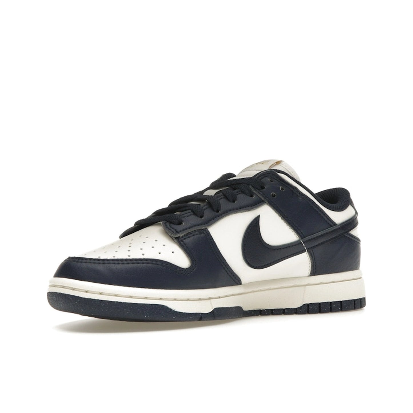 Nike Dunk Low Next Nature Women’s sneakers, front view, in Olympic-inspired dark blue and gold.