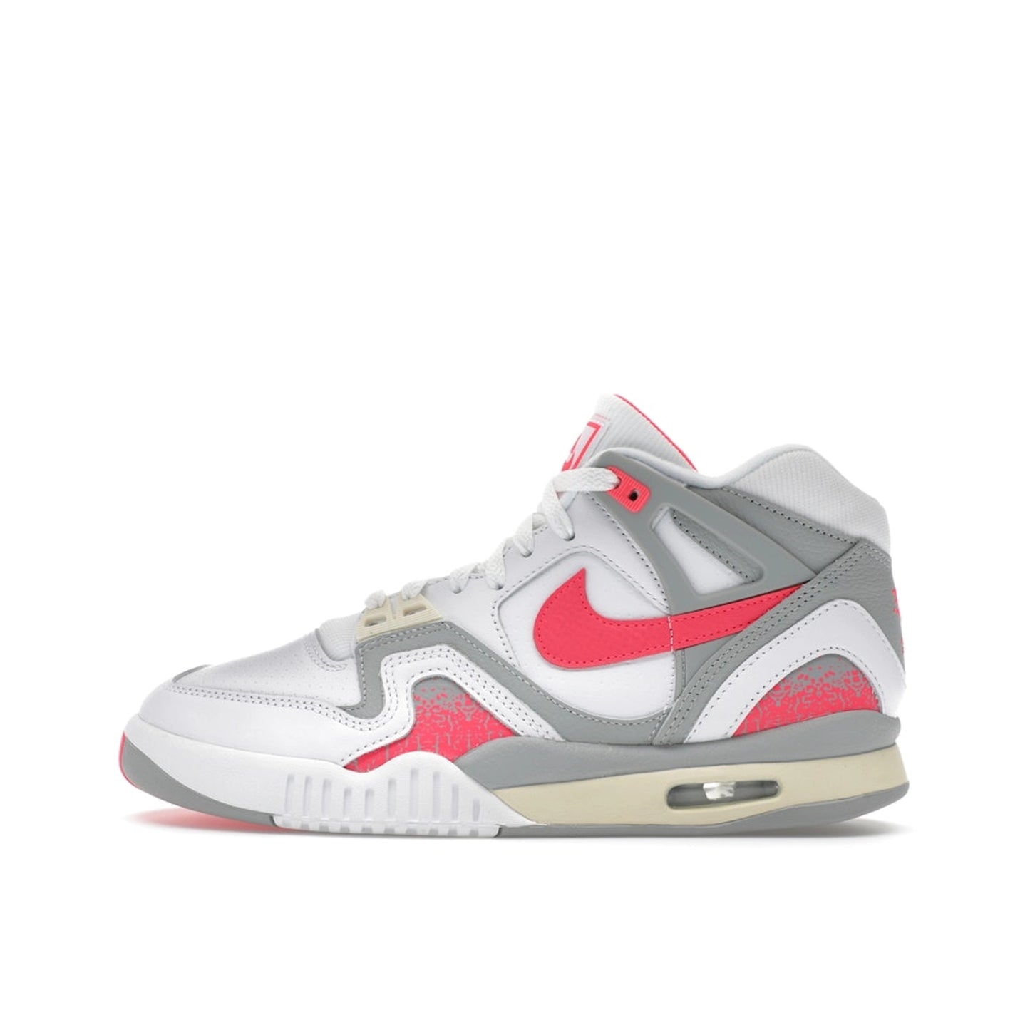 Nike Air Tech Challenge II Racer Pink sneakers, side view, in white with pink and black details.