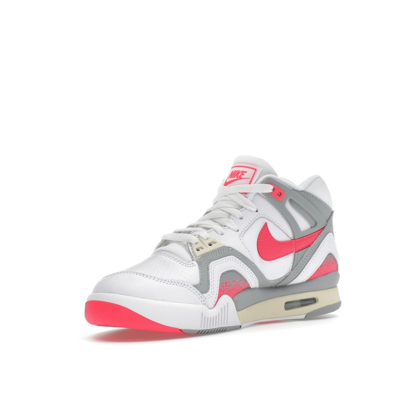 Nike Air Tech Challenge II Racer Pink sneakers, front view, in white with pink and black details.